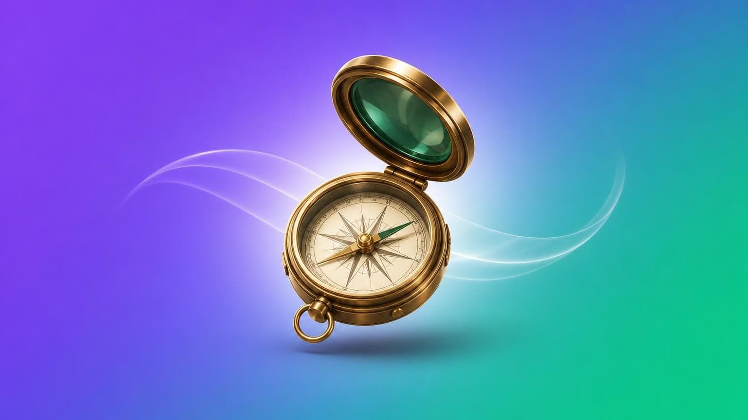 Illustration: an open brass compass with its needle settled