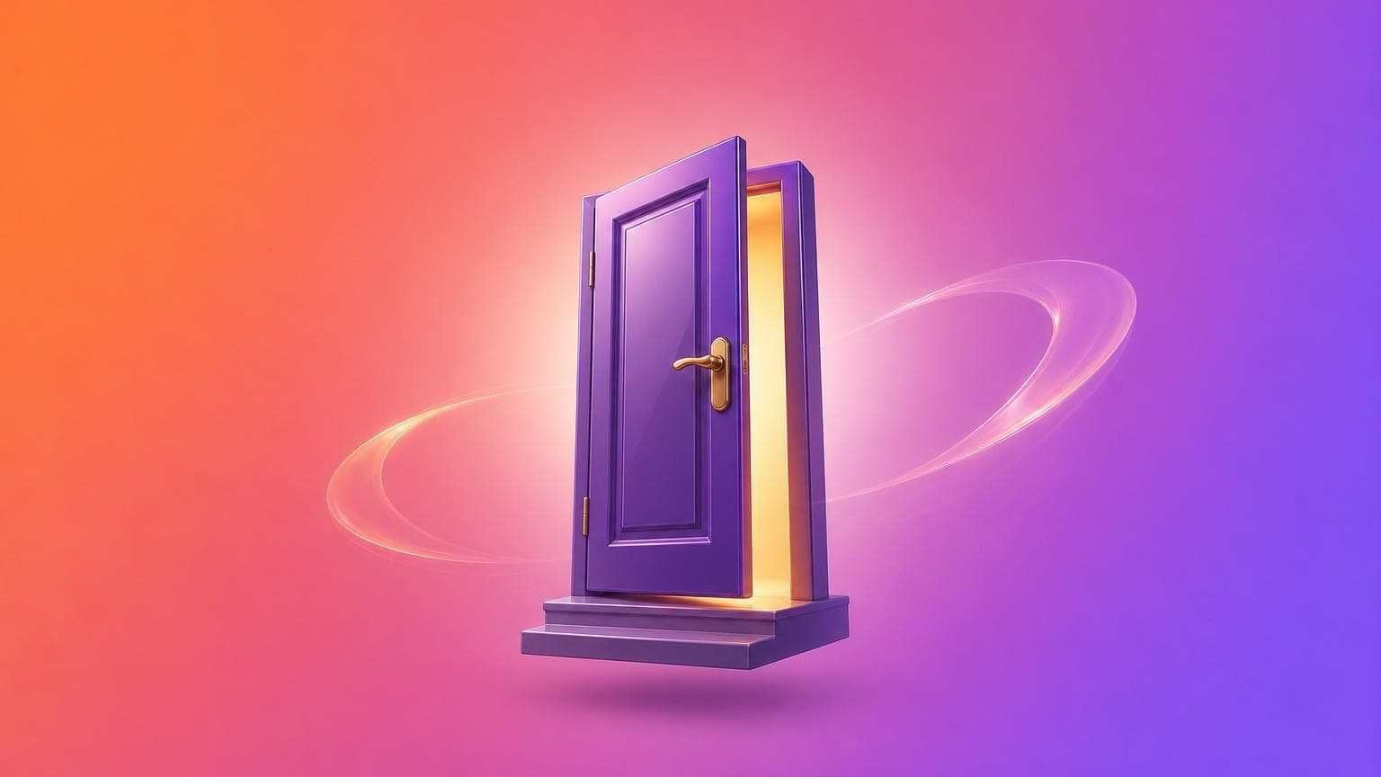 Illustration: a door standing ajar with warm light spilling through