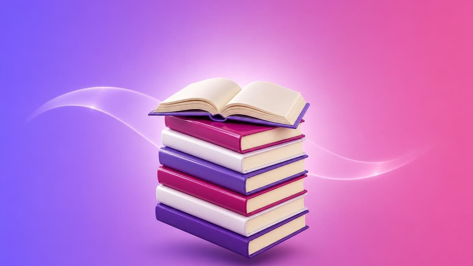 Illustration: a stack of hardback books with the top one lying open