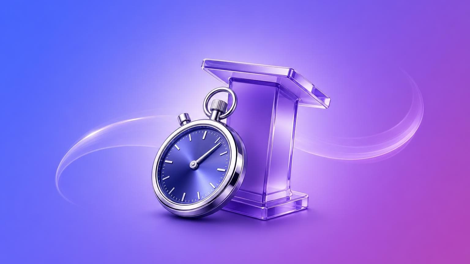 Illustration: a stopwatch leaning against a small speaker's lectern