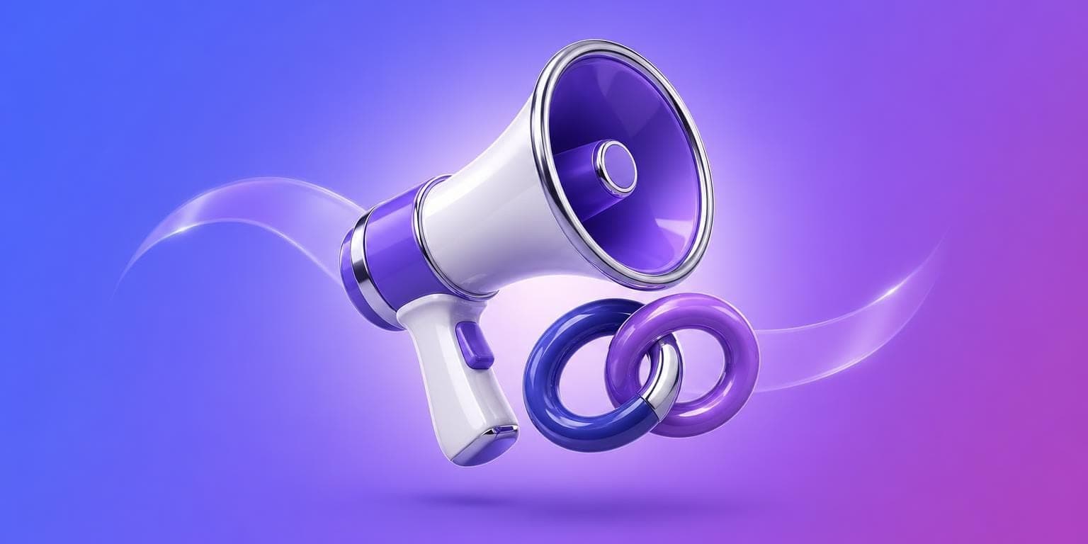 Illustration: a megaphone beside two interlocking rings